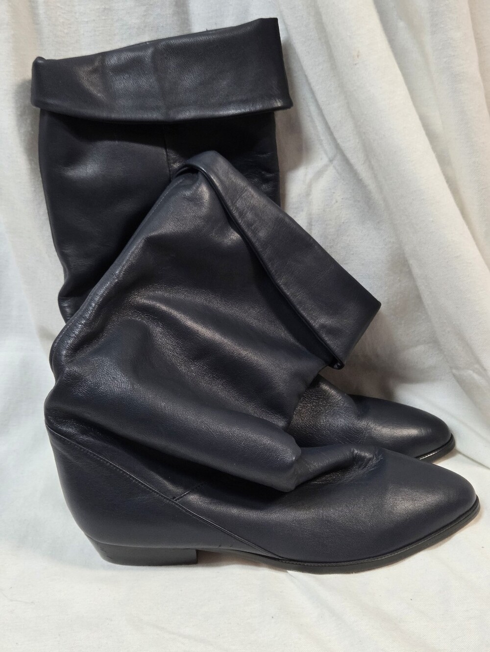 Blue Fold-Over Leather Women’s Boots